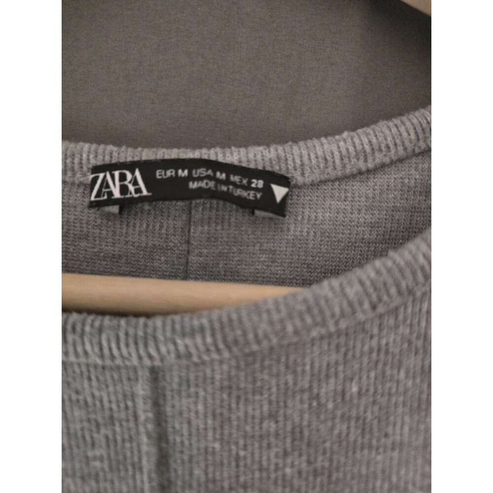 Zara Grey Ribbed Mini Dress Minimalist Clean Girl Short Sleeve Size M - Picture 2 of 6